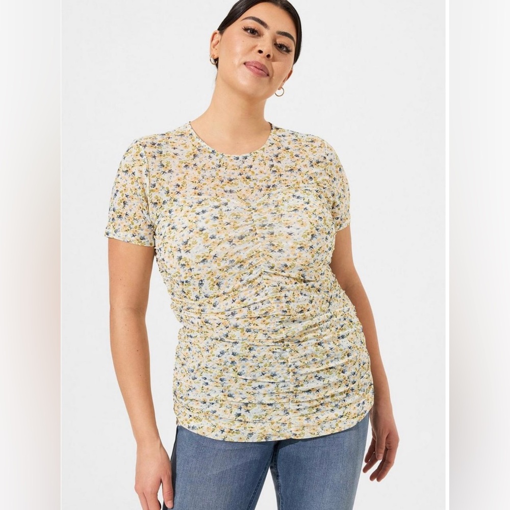 Torrid Stretch Mesh Crew Neck Ruched Top Ditsy Floral torrid size 0